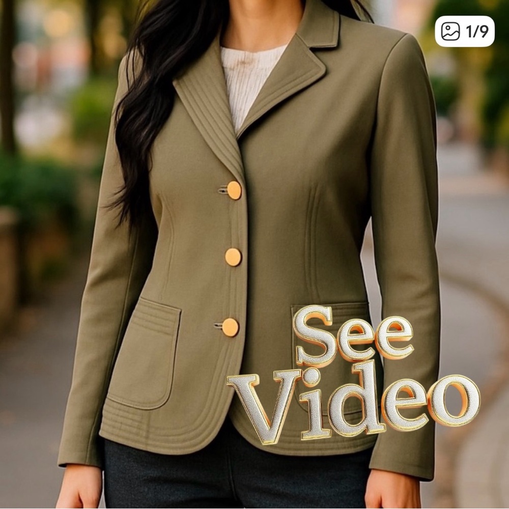 👛 (ANY 2/$25) Vintage RIANI Lined Green Blazer Shoulder Pads 8
